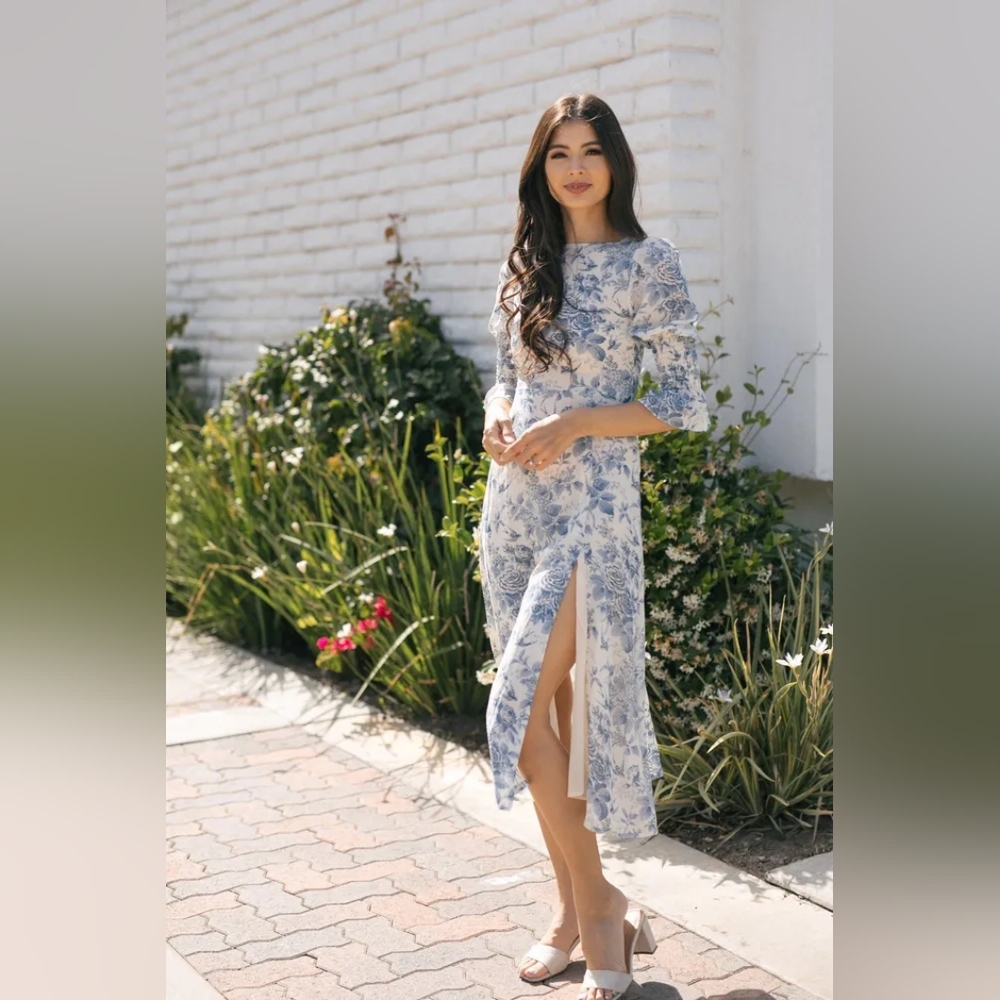 Floral Puff Sleeve Midi Dress SIMILAR TO Reformation Carolena